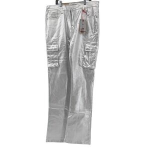 Armor Jeans Cargo Pants Men's Silver Stacked Fit Denim 36x36 Metallic 2023